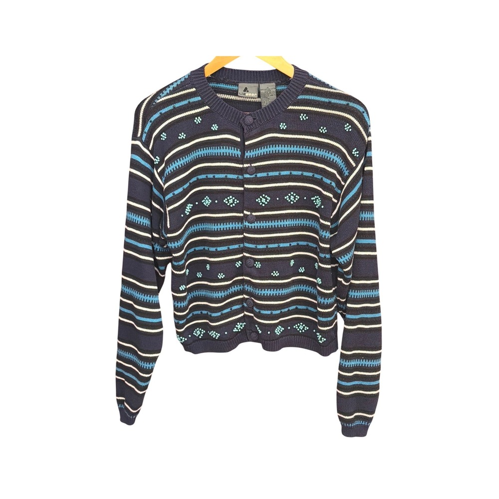 Vintage Lizwear Cardigan Sweater Grandmacore Coastal Grandmother Boho Striped